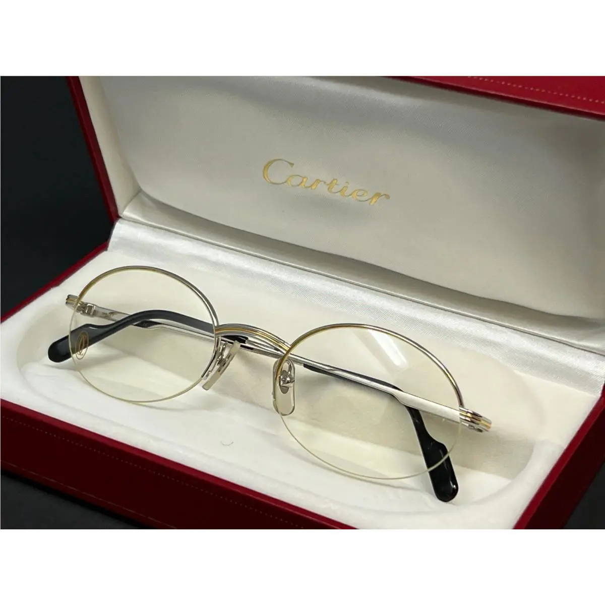 Cartier Eyeglasses Silver 51mm Half Rim Men`s Oval Optical Frame
