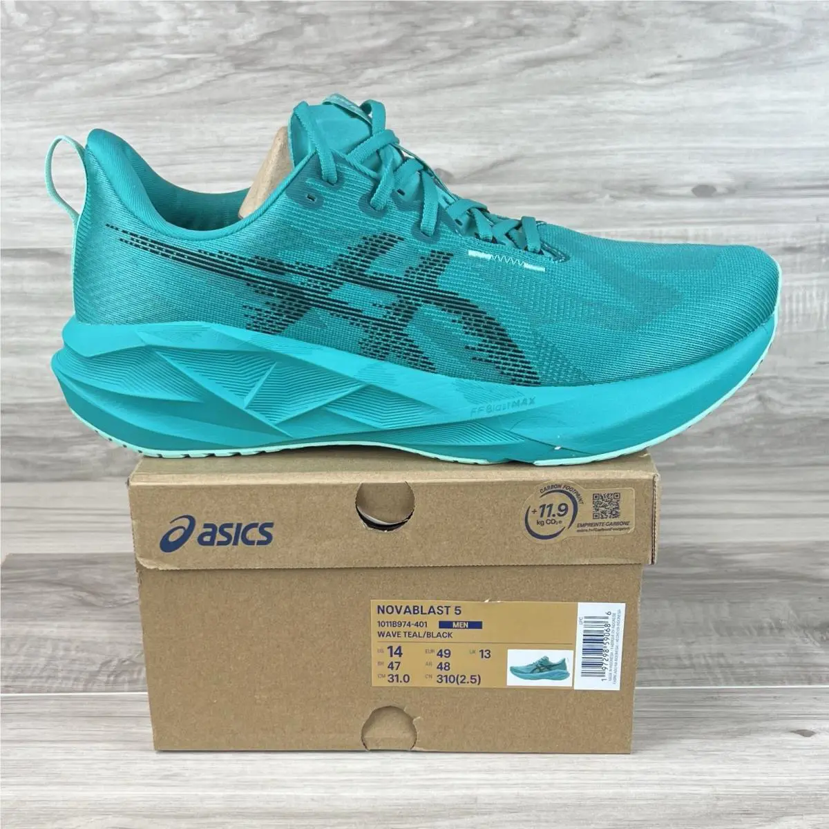 Asics Novablast 5 1011B974-401 Wave Teal Black Men`s Running Shoes Mens Sz 14