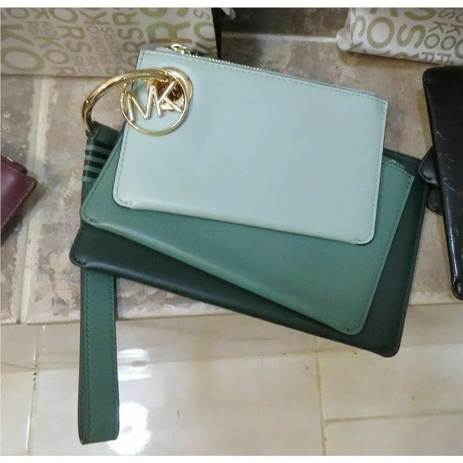 Wristlet/clutch Set: 3 Sizes + Charm + Ring + Strap Interchangeable green tones by Michael Kors