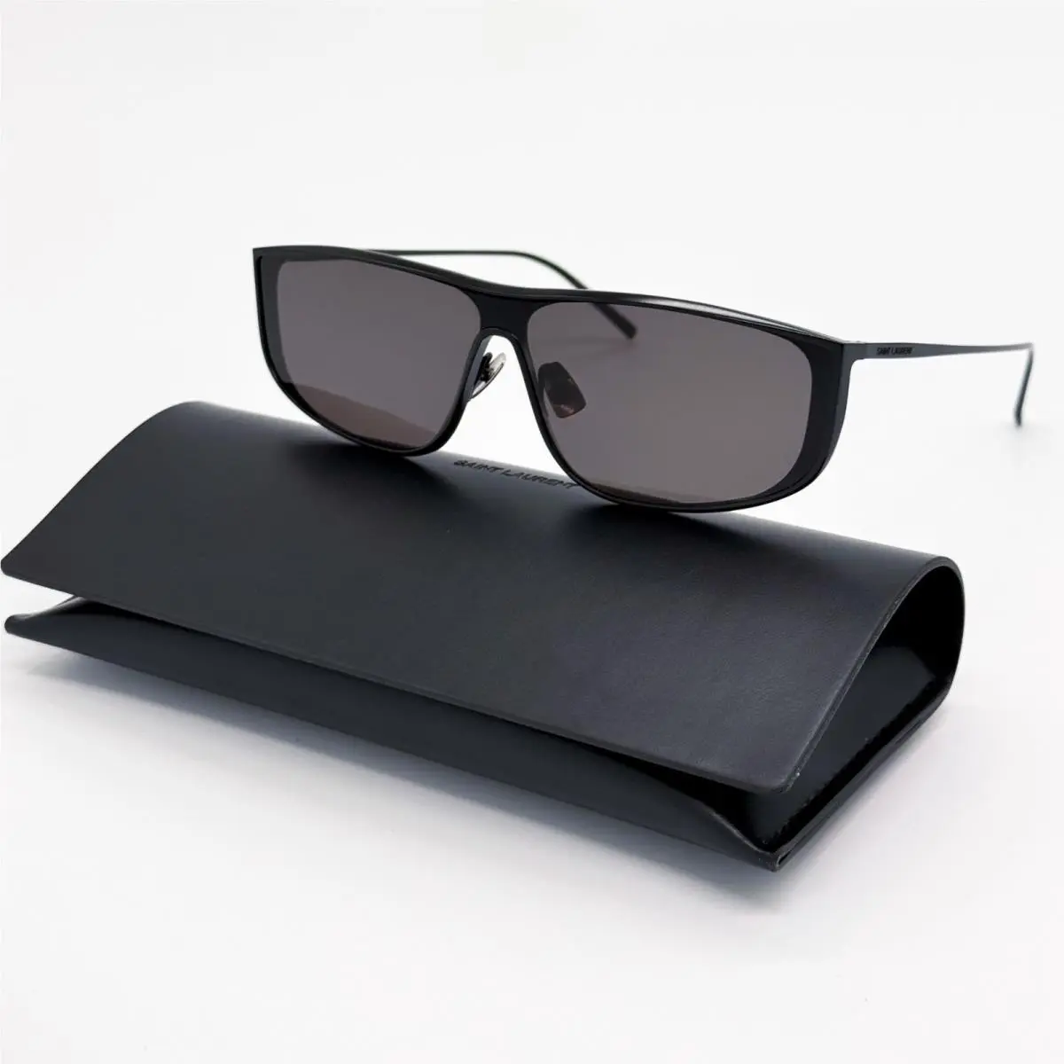 Saint Laurent Luna SL605 002 Silver Sunglasses SL605 Shield Black Eyewear