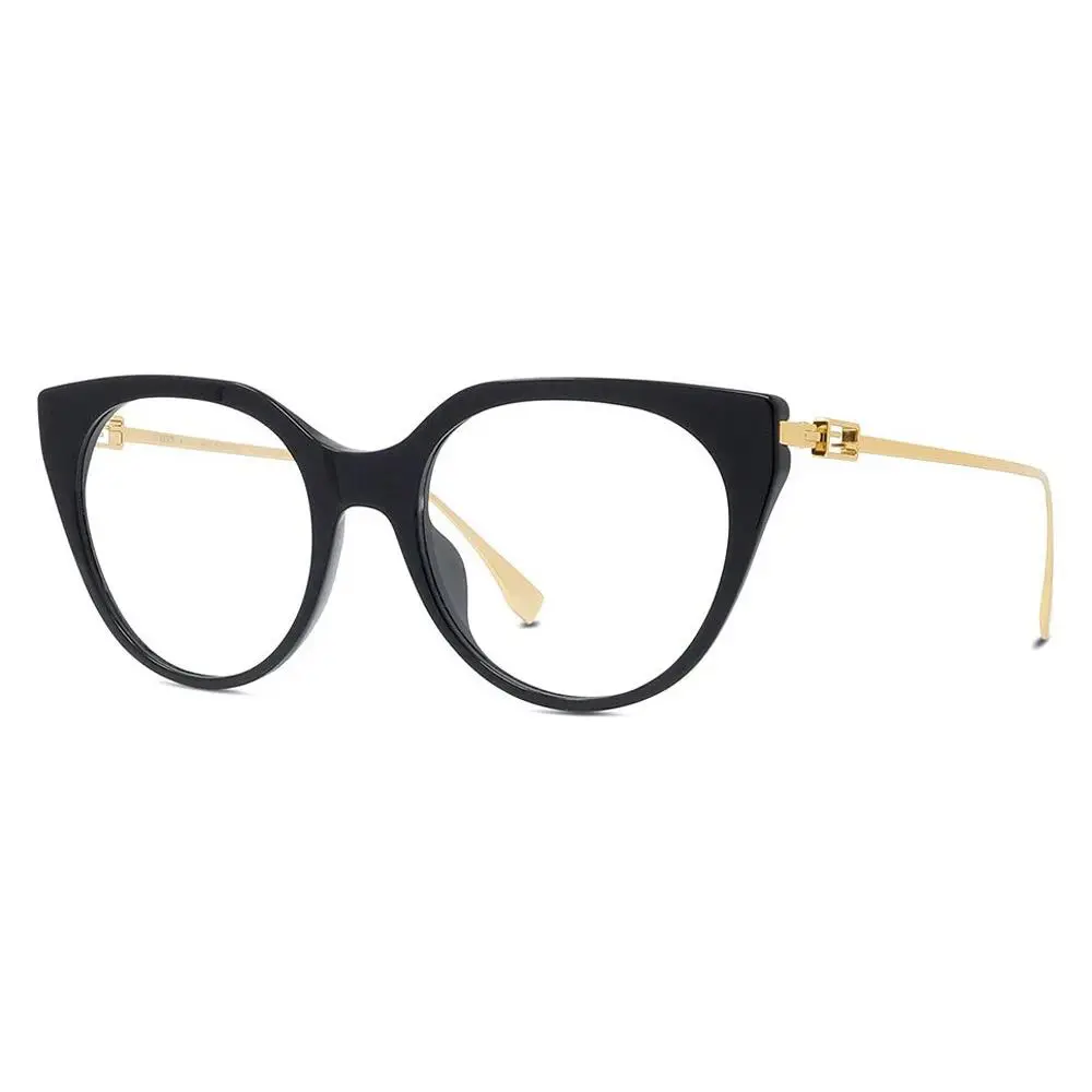 Fendi FE 50010I 001 Eyeglasses Shiny Black Gold Optical Cat Eye Frame 53mm