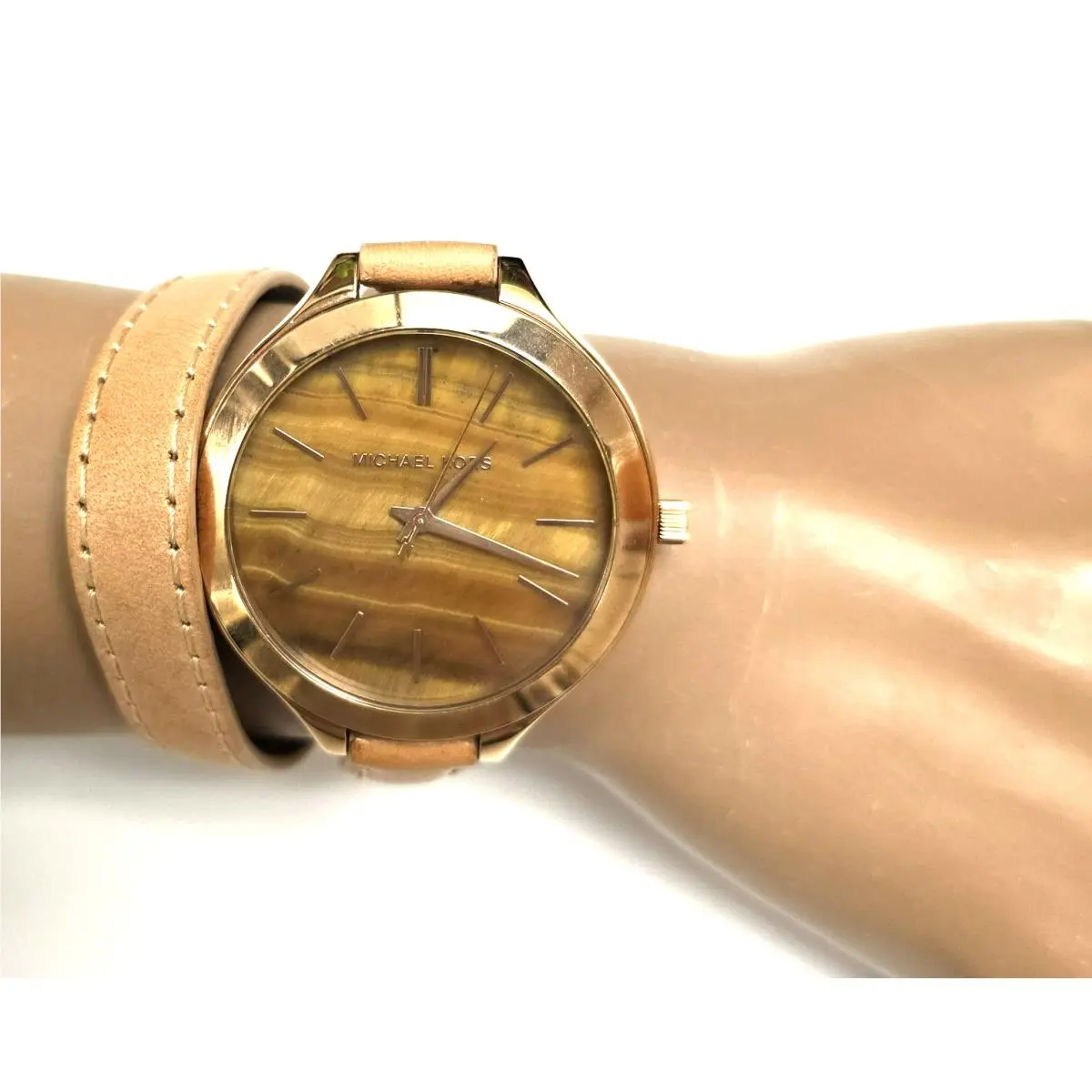 Slim Runway Wrap Around Tan Leather Slim Tiger Eye Dial Watch by Michael Kors