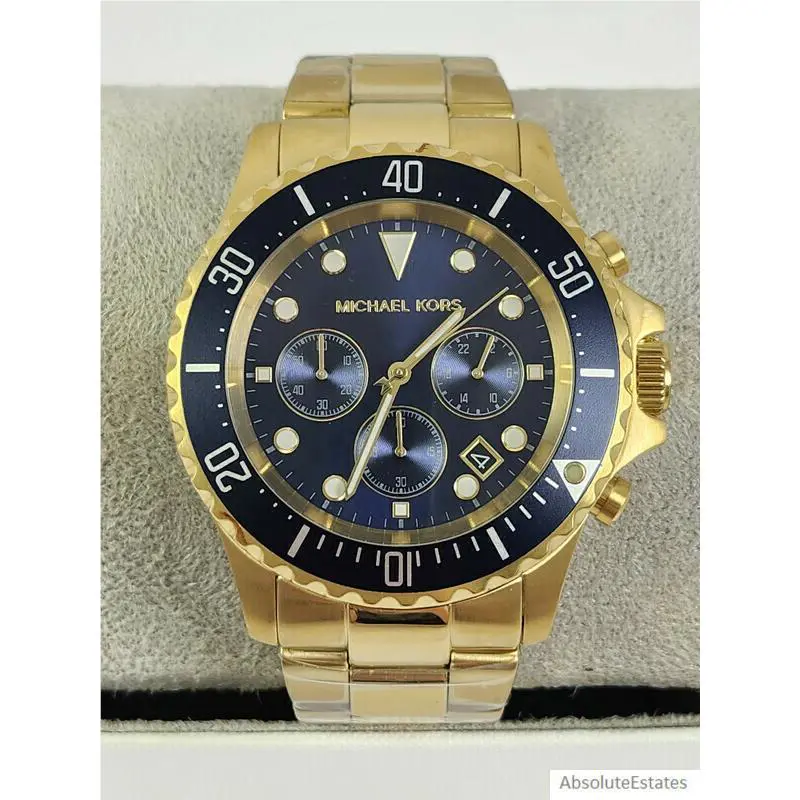 Michael Kors Everest Navy Blue Gold Chronograph Watch MK8978 + Box Nwot