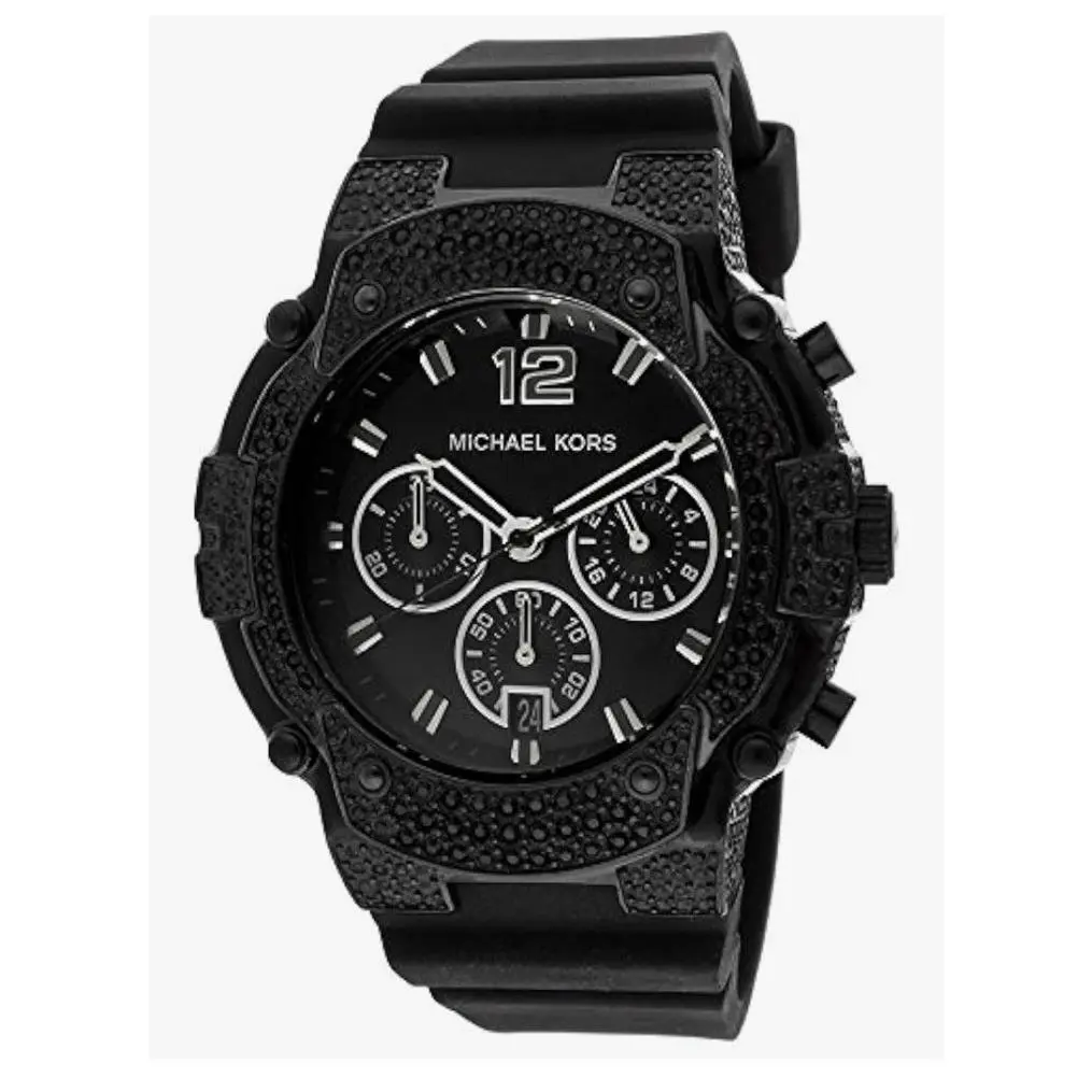 Michael Kors Chronograph Quartz Crystal Black Dial Ladies Watch Rubber Band