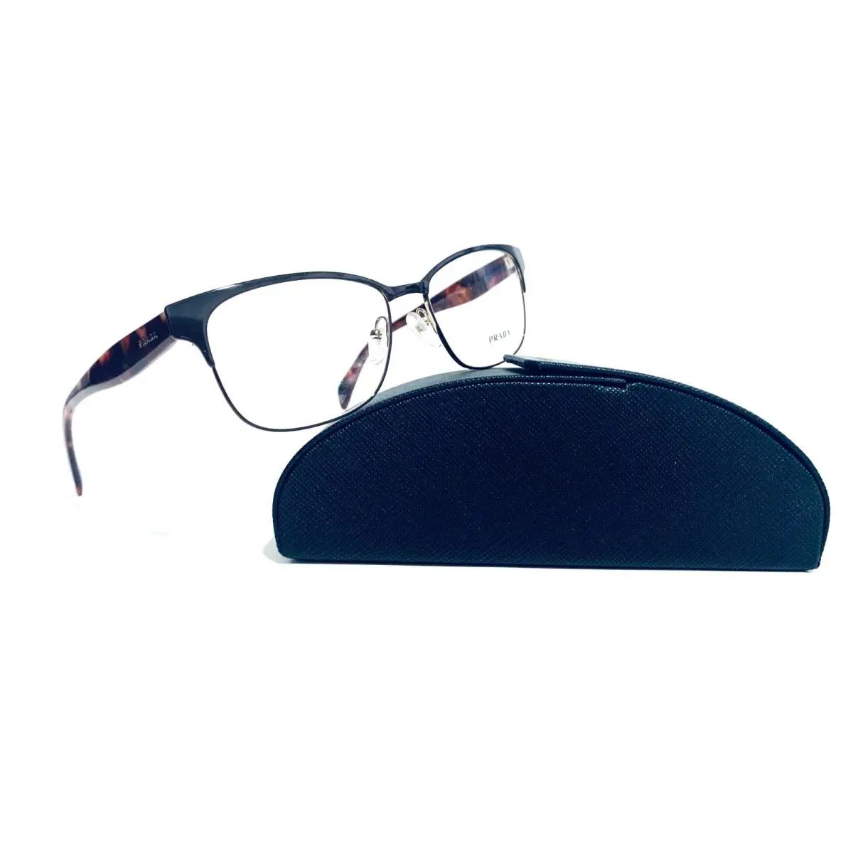 Prada Vpr 65R UE0-1O1 Black Red Havana Gold RX Eyeglasses 55-16-140 MM Italy