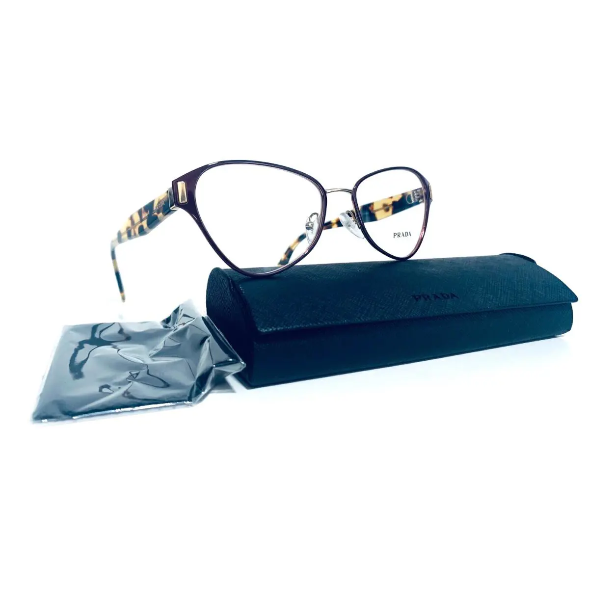 Prada Vpr 58U TY7-1O1 Burgundy Red Tortoise Cat Eye Eyeglasses 53-17-140MM Italy