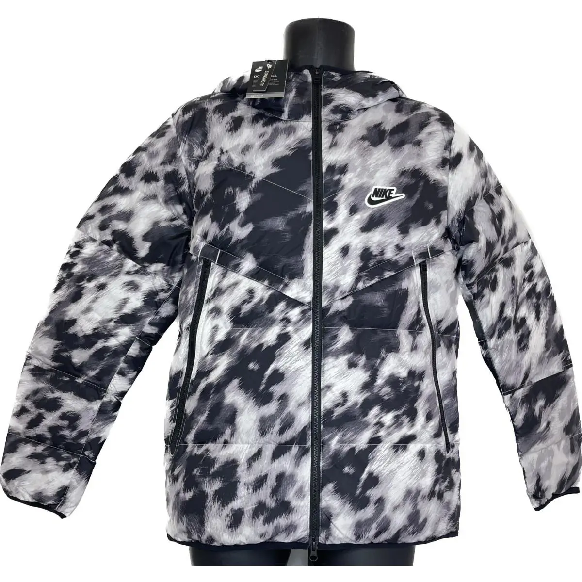 Nike Sportswear Marble Ecodown Jacket Summit Black/wht/gry CU4406-133 Size S Bnt - White/Gray
