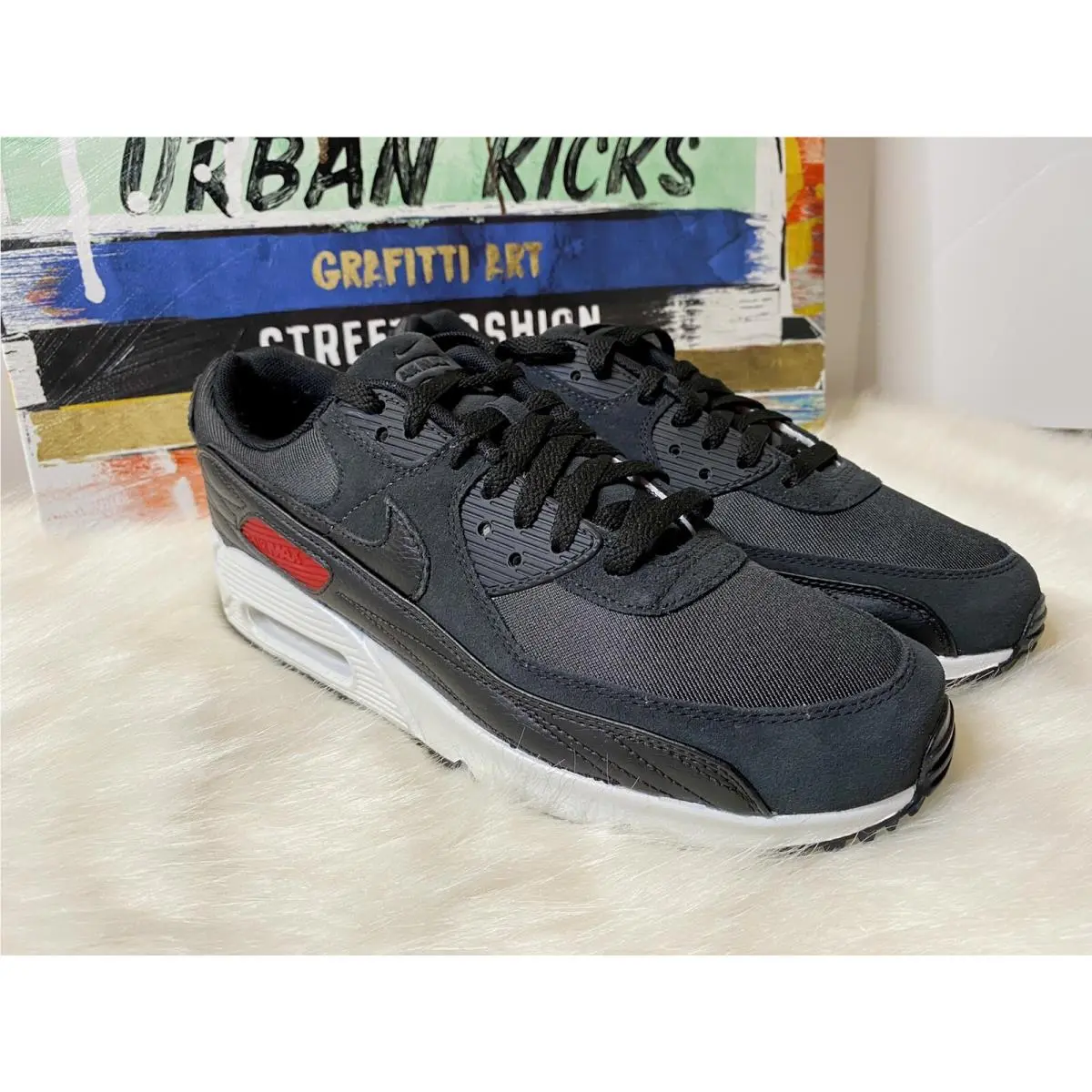 Nike By You ID Air Max 90 Leather Suede `black Red` Men`s Size 10.5 DJ3176-991