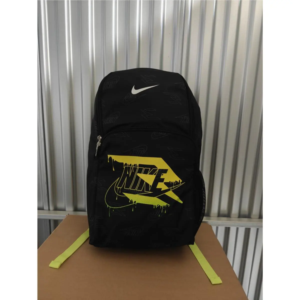 Nike Backpack Black Neon Green Bag 9AT054-KE4 15 Laptop Pocket Bottle 0015