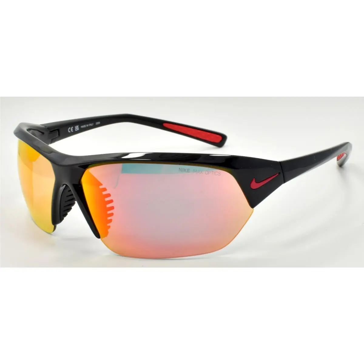 Skylon Ace M DV2163 010 Men`s Sunglasses Half-rim Wrap Black / Red Mirrored by Nike