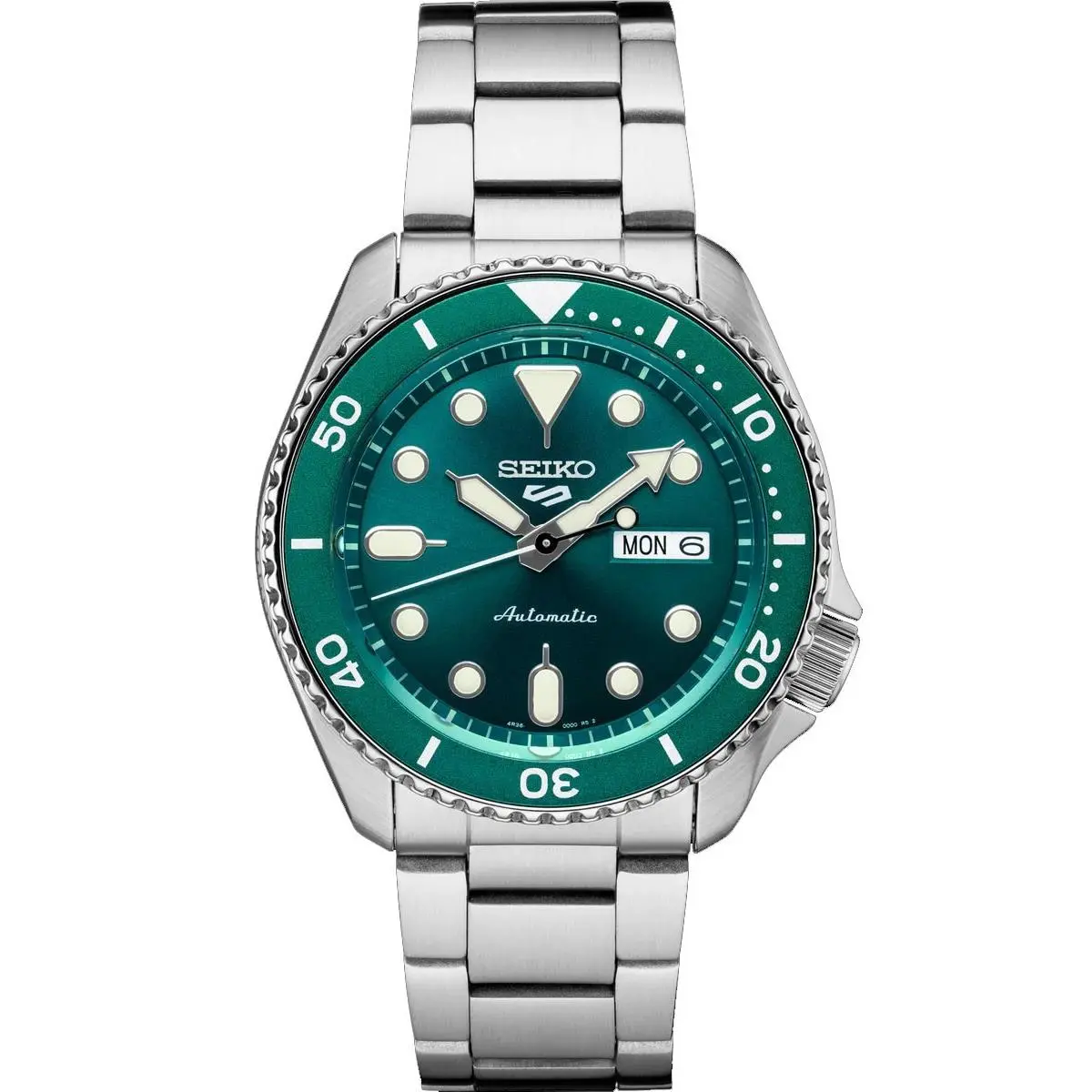 Seiko 5 Sports SRPD61 Men`s Stainless Steel Sunray Green Dial Automatic Watch