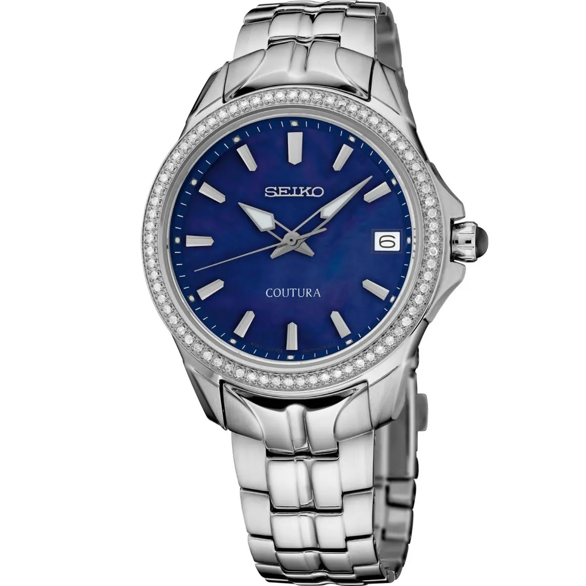 Coutura Diamond Blue Mop Dial Stainless Steel Women`s Watch SUR591 by Seiko