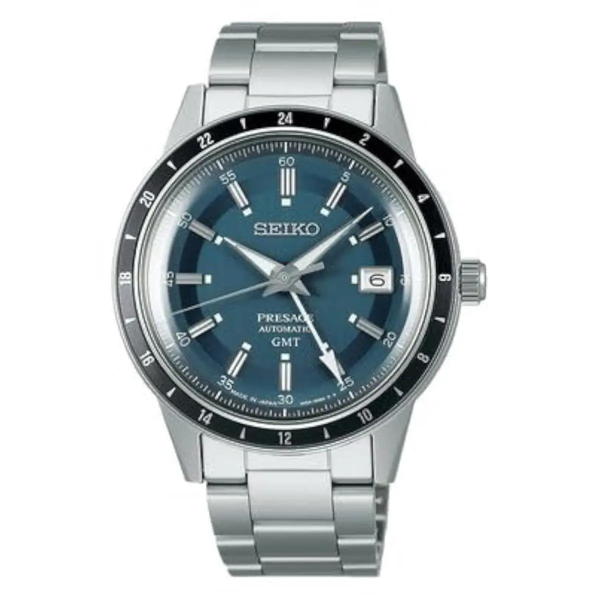 Seiko Men`s Blue Dial Silver Presage Automatic Gmt SSK009J1
