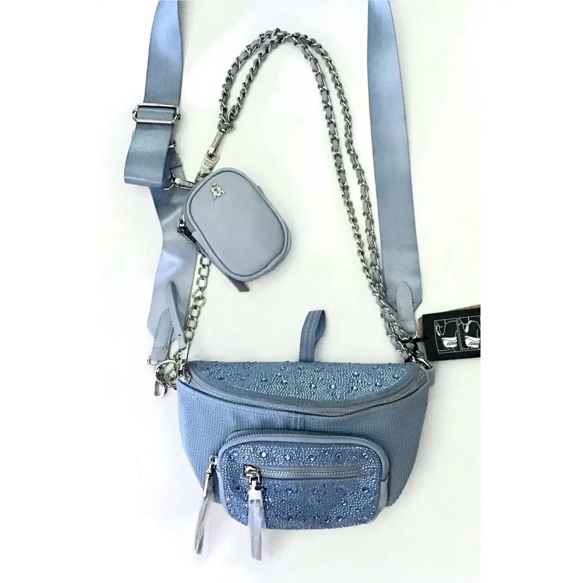 Steve Madden Bmaxima Blue Rhinestone Convertible Belt Bag Waist Pack Crossbody