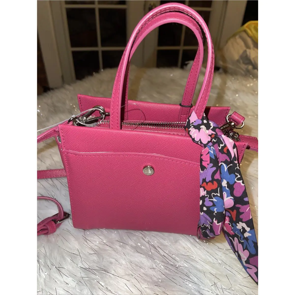 Steve Madden Crossbody Purse with Bow Scarf Fushia
