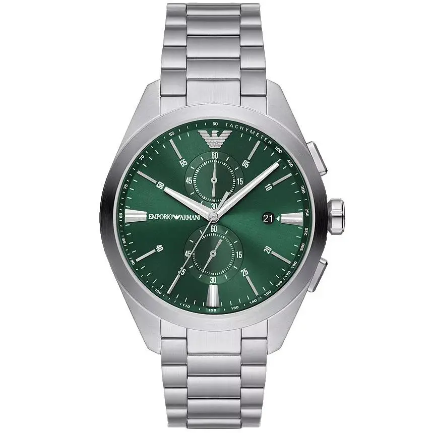 Emporio Armani Chronograph AR11480 Green Dial Silver Bracelet 43MM Mens Watch