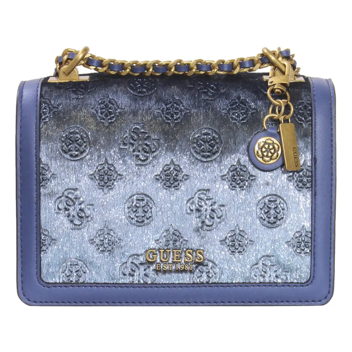 Women`s Abey Handbag Fold-over Flap Crossbody Bag Blue by Guess