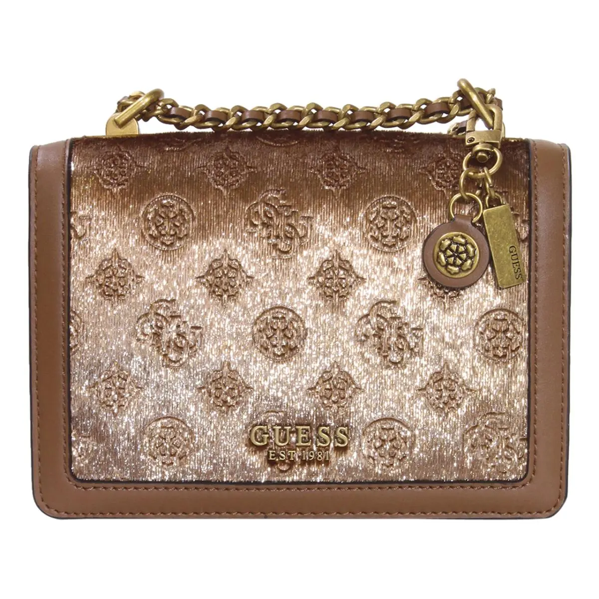 Women`s Abey Handbag Fold-over Flap Crossbody Bag Brown by Guess