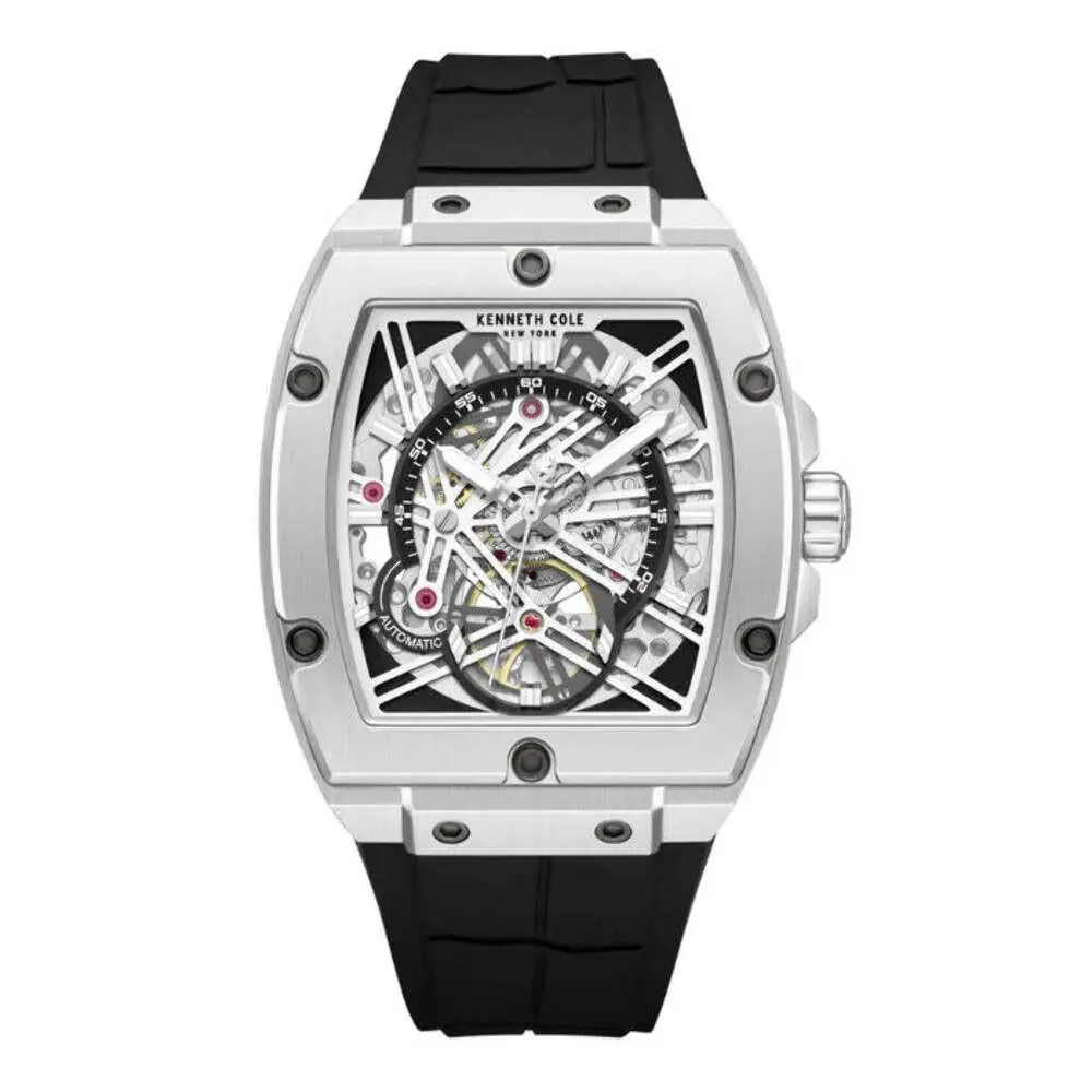 Kenneth Cole KCWGZ0067803 Mens Automatic Watch Silver Dial Black Silicone Strap - Silver, Band: Black