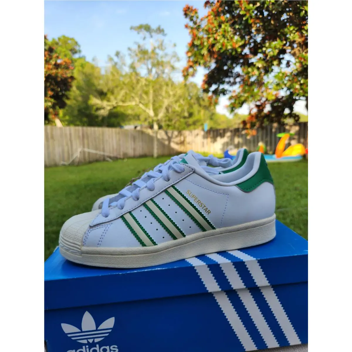 Size 4 - Adidas Superstar Team Colors - White Green