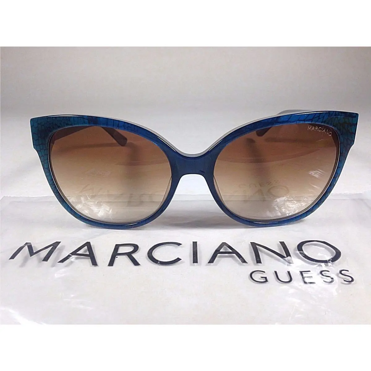 Guess By Marciano GM727 92F Cat Eye Sunglasses Blue Snake Brown Gradient Lens