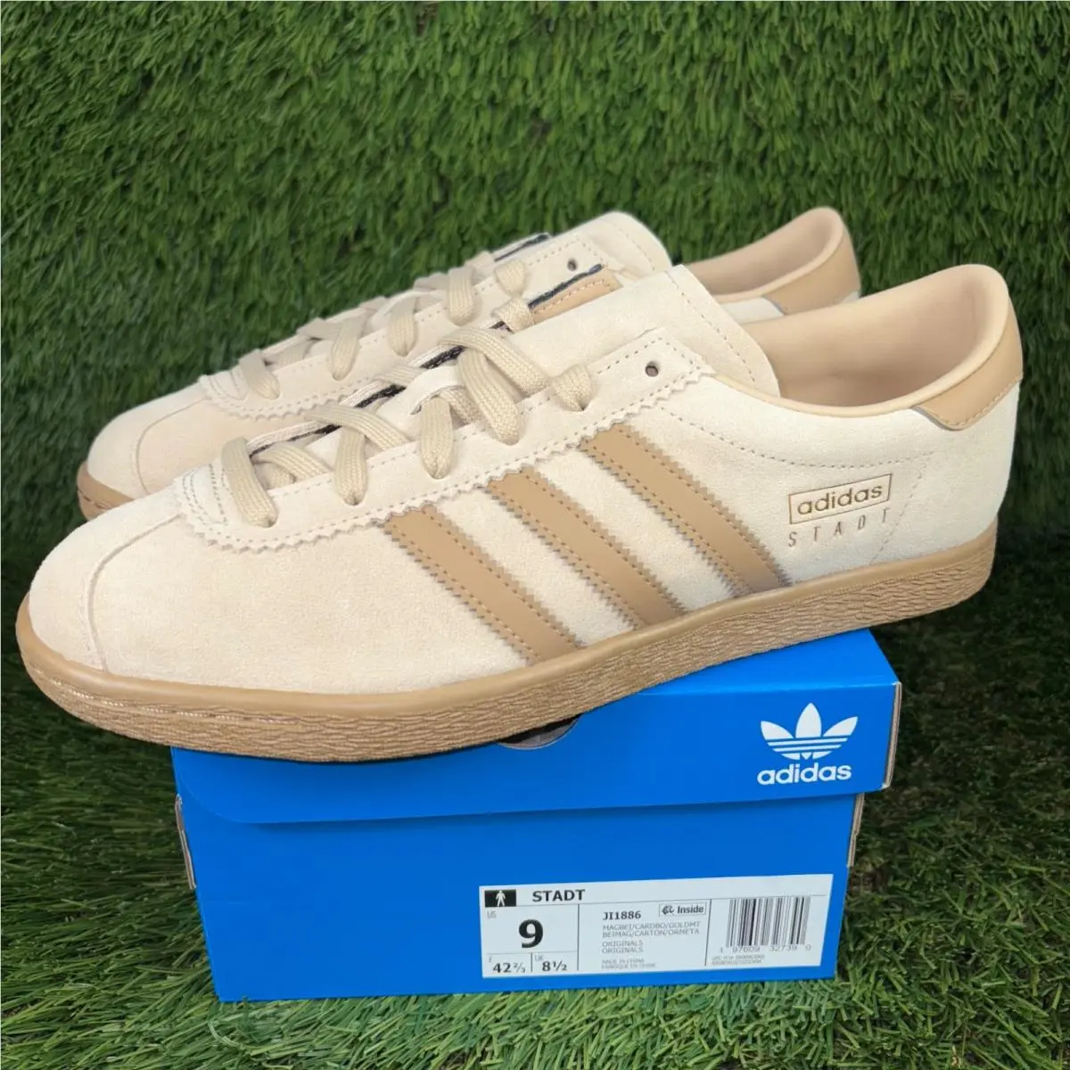 Adidas Originals Stadt Men`s Size 9 Suede Beige Brown Sneakers JI1886
