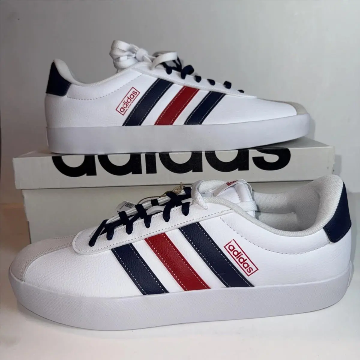 Adidas VL Court 3.0 `white Navy Scarlet` Size 9.5 IF4465 Ships Fast
