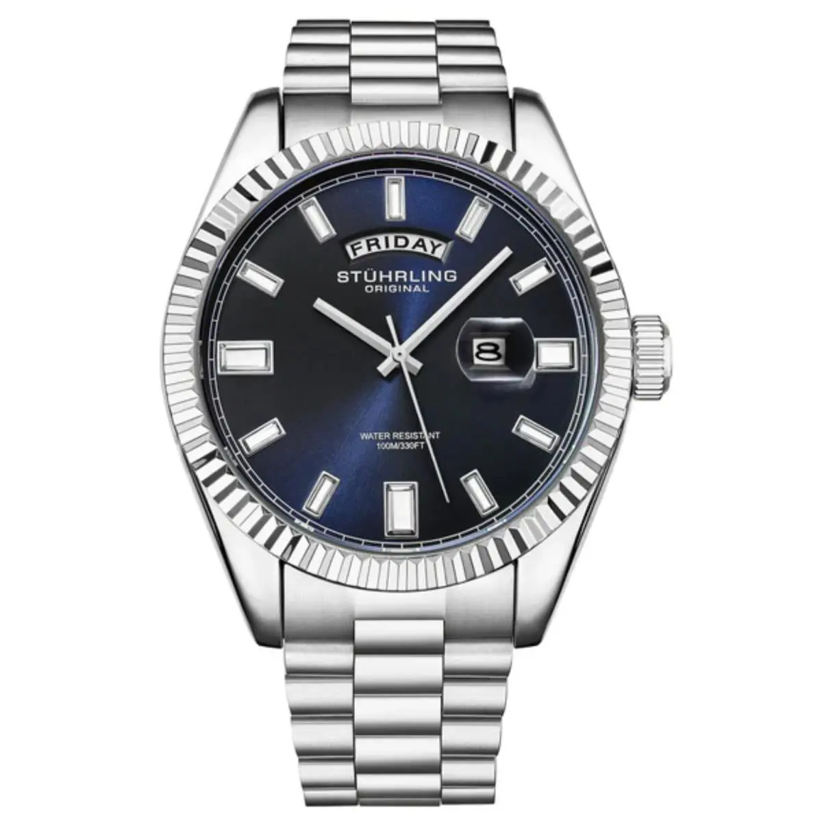 Stuhrling 4070 2 Sovrano Quartz Day Date Blue Dial Mens Watch