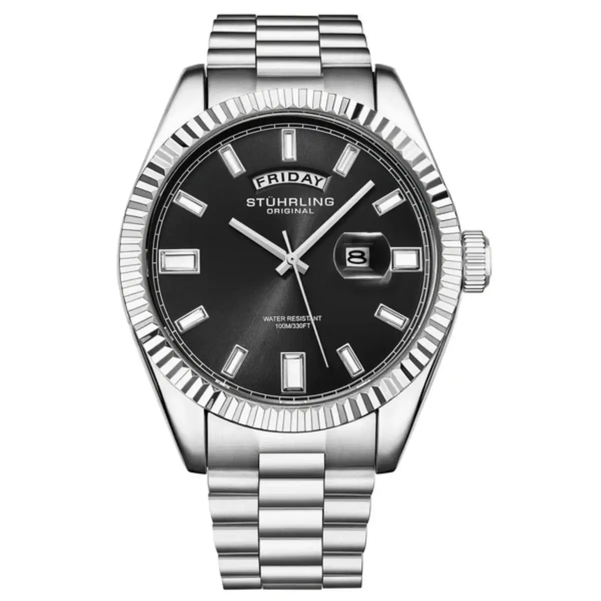 Stuhrling 4070 1 Sovrano Quartz Day Date Black Dial Mens Watch