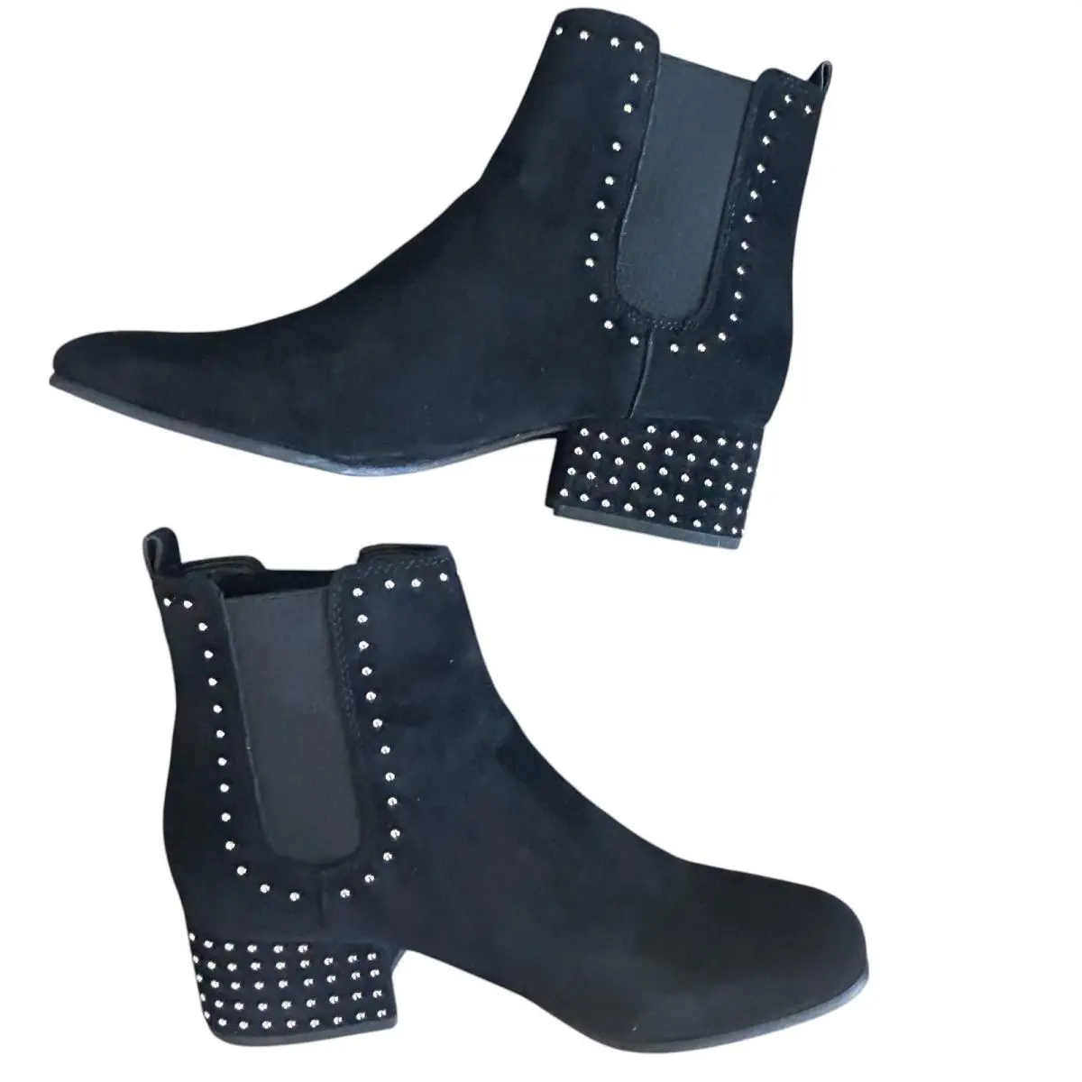 Rag & Bone Marc Fisher Ltd. Black Suede Silver Studded Block Heel Ankle Boots Size 7.5