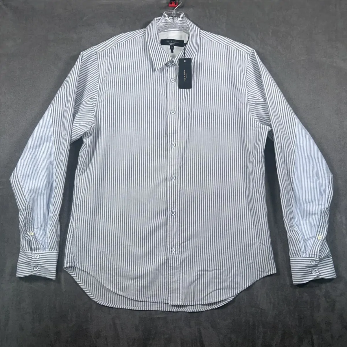 Rag Bone Fit 2 Stripe Oxford Engineered Button Up Long Sleeve Shirt Mens L