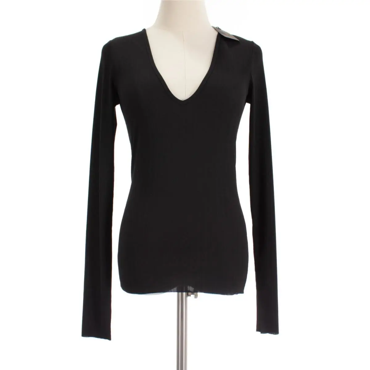 Rag Bone Long Sleeve Ribbed Scoop V Neck Top Size Small in Solid Black by Rag & Bone