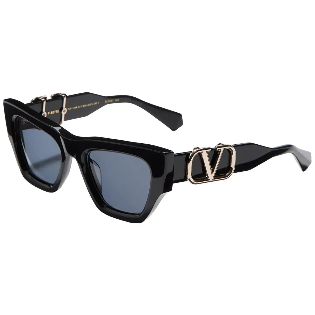 Valentino V-sette Women`s Black Cat Eye Sunglasses - VLS-166A-52 - Made in Japan - Frame: Black, Lens: Grey