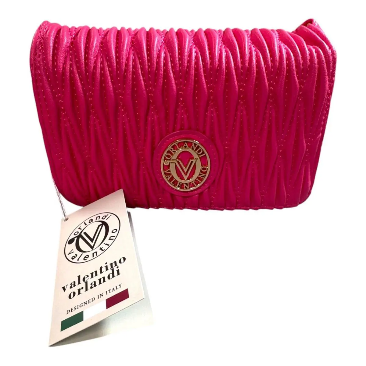 Orlandi Pink Quilted Vegan Leather Purse Crossbody Gold Logo Italy by Valentino