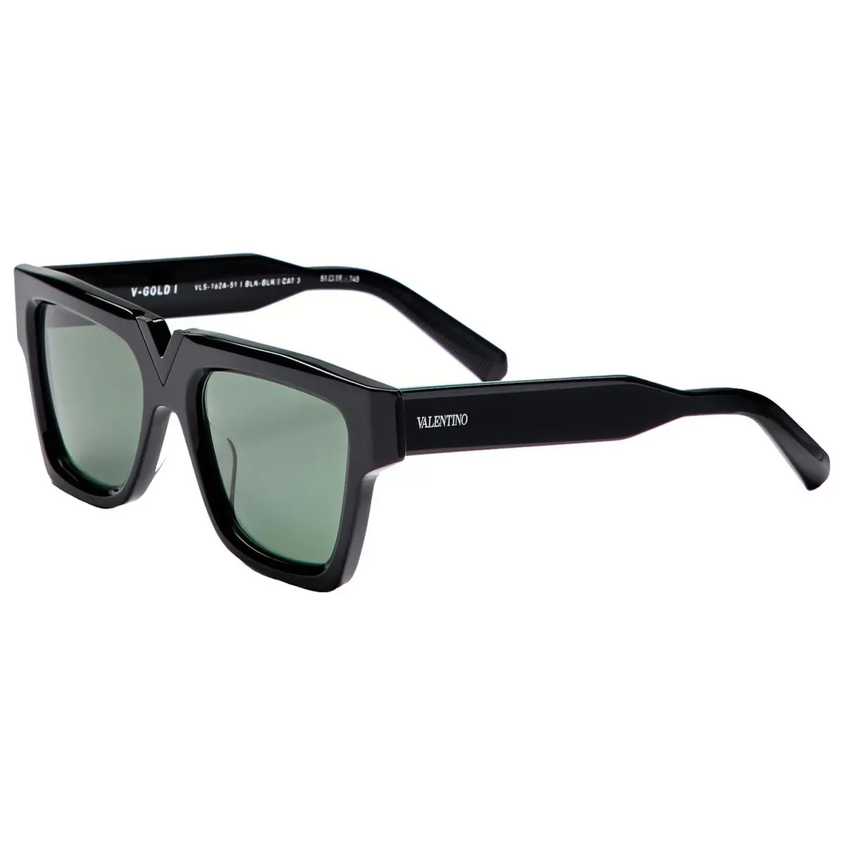 Valentino V-gold I Black Geometric Sunglasses - VLS-162A-51 - Japan - Frame: Black, Lens: Green