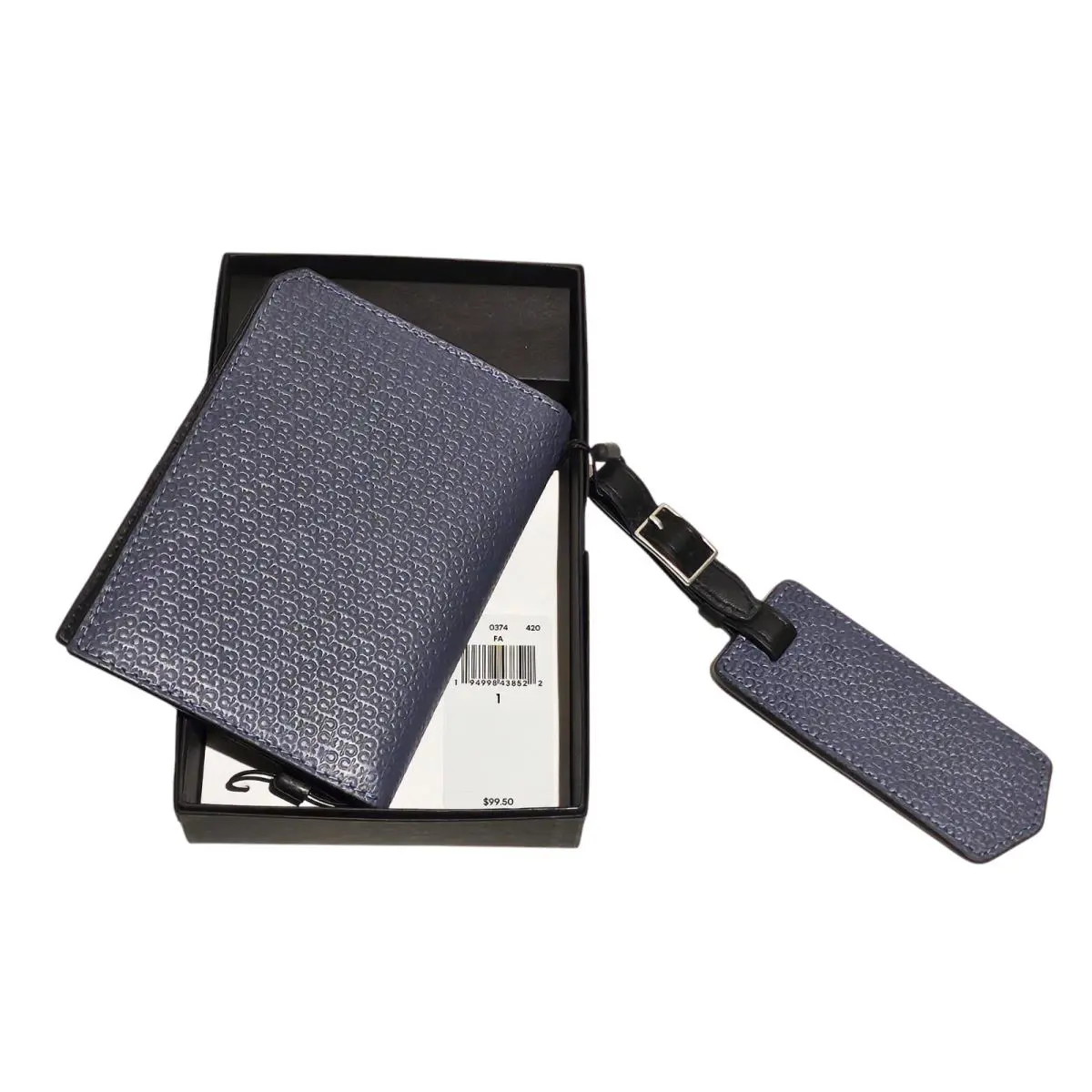 Calvin Klein Bifold Navy Blue Passport Wallet and Travel Name Tag - Blue