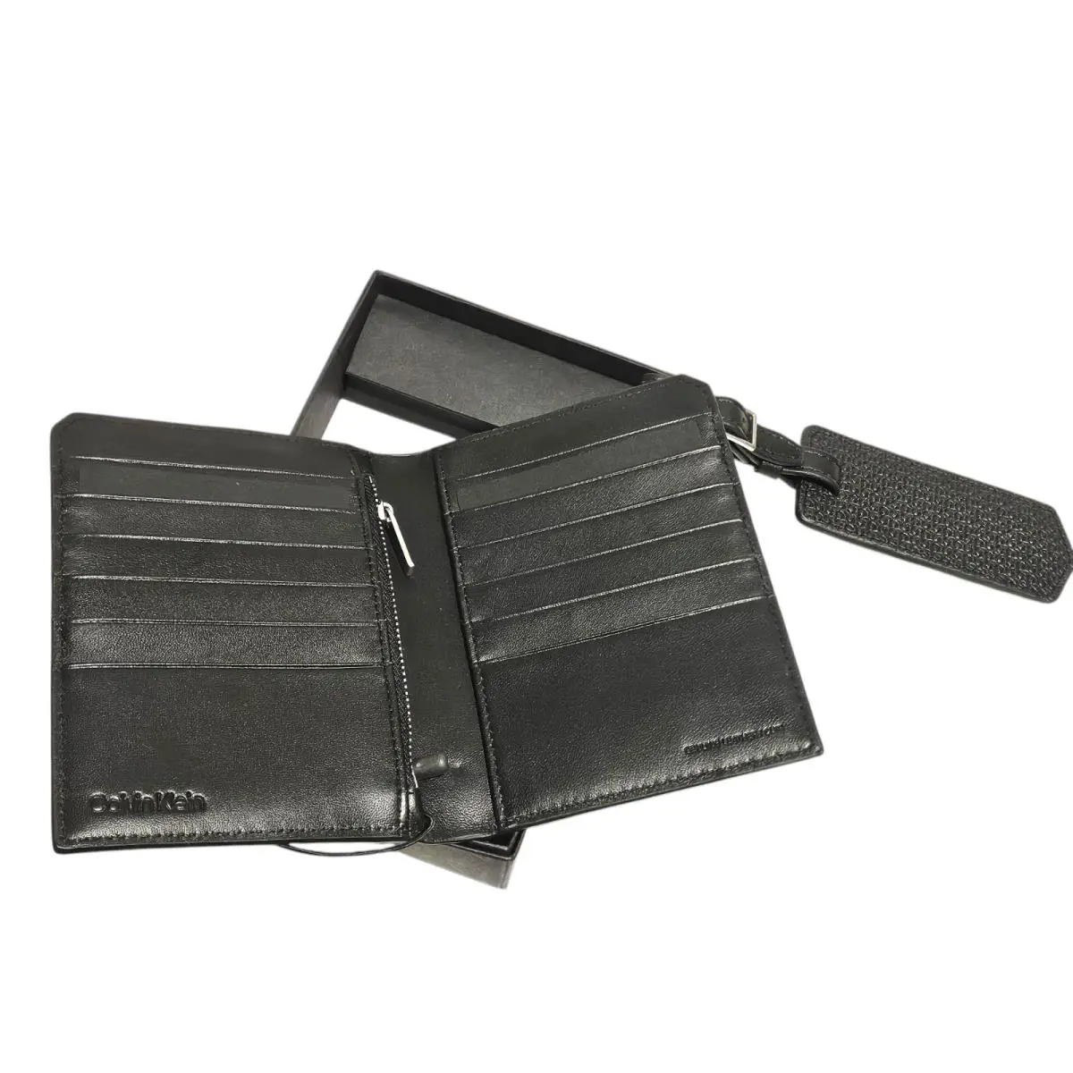 Bifold Black Passport Wallet and Travel Name Tag by Calvin Klein