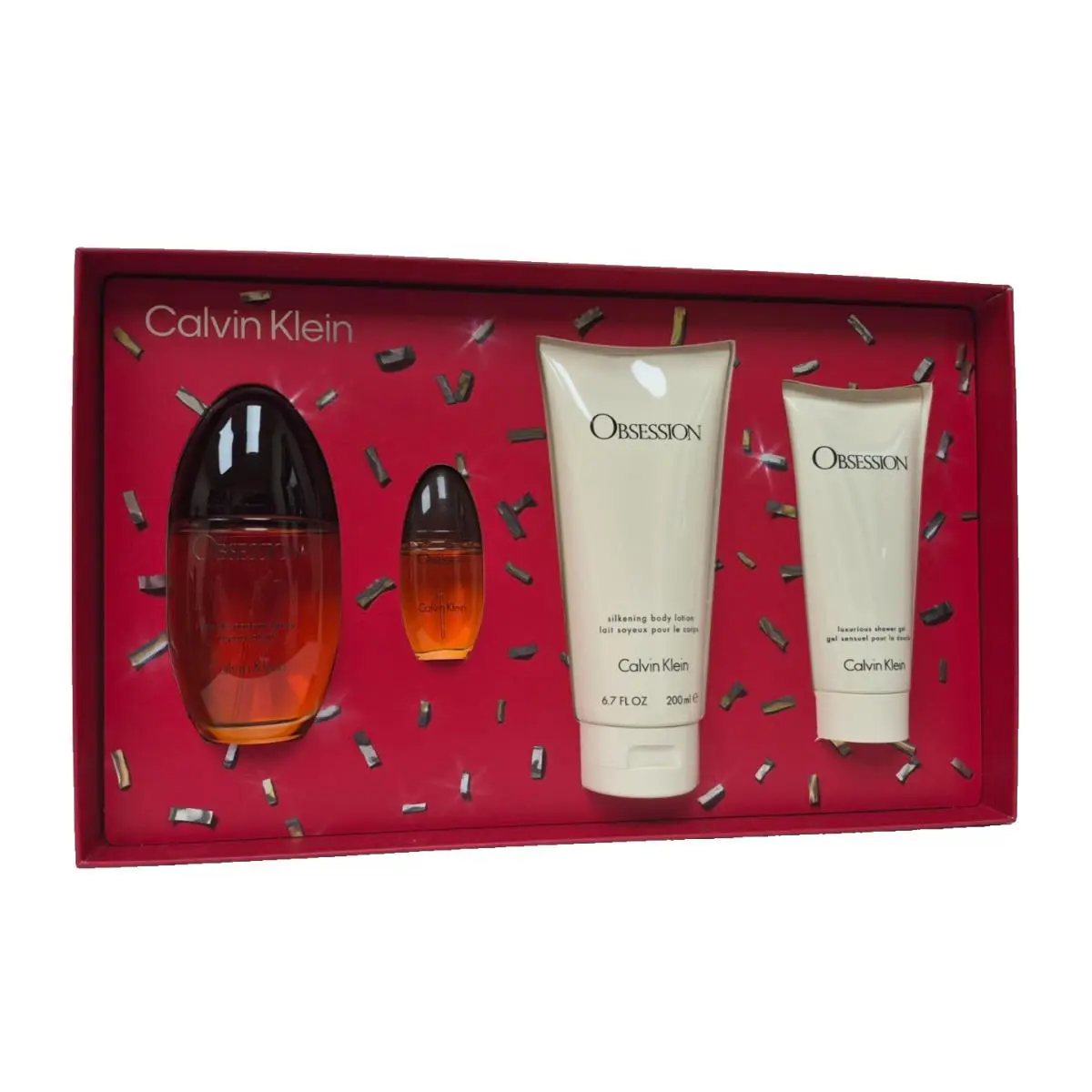 Calvin Klein Obsession Women Set 3.4 OZ Edp Spray 0.5 Edp Spray 6.7 OZ Body Lotion 3.4 Sh/gel