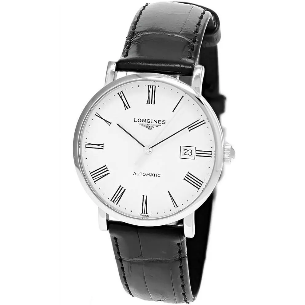 Longines Elegant Auto 39mm White Dial Black Leather Men`s Watch L4.910.4.11.2