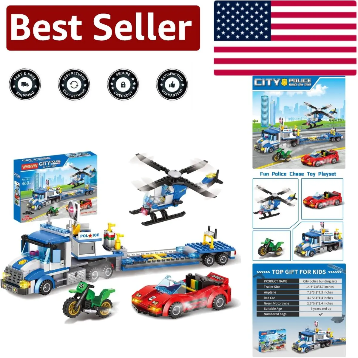 Ultimate Police Transport Truck Set - 509 Blocks Perfect Birthday Gift For Boys