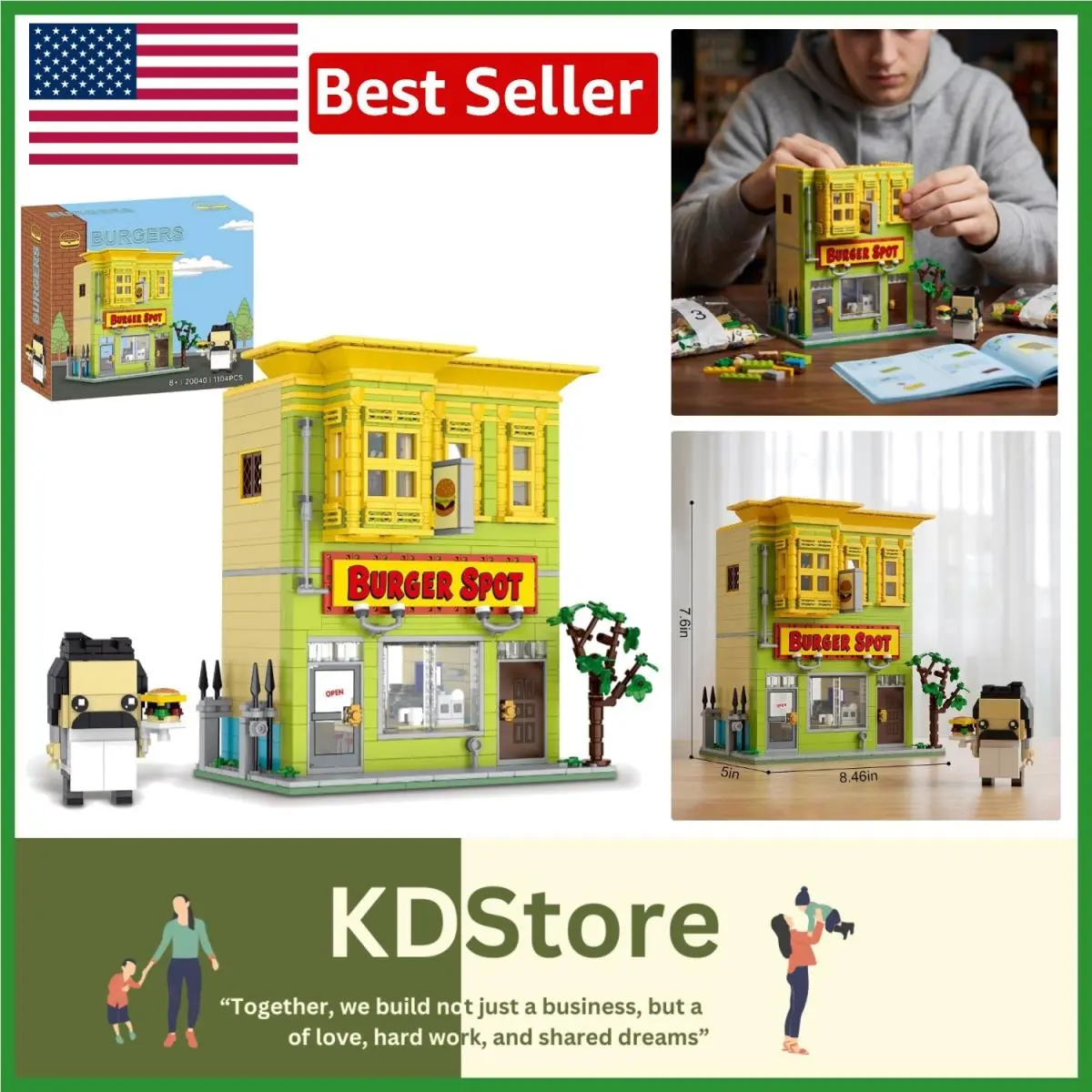 Animated Bob’s House Architecture Model Kit - 1104-Piece Burger Shop Set