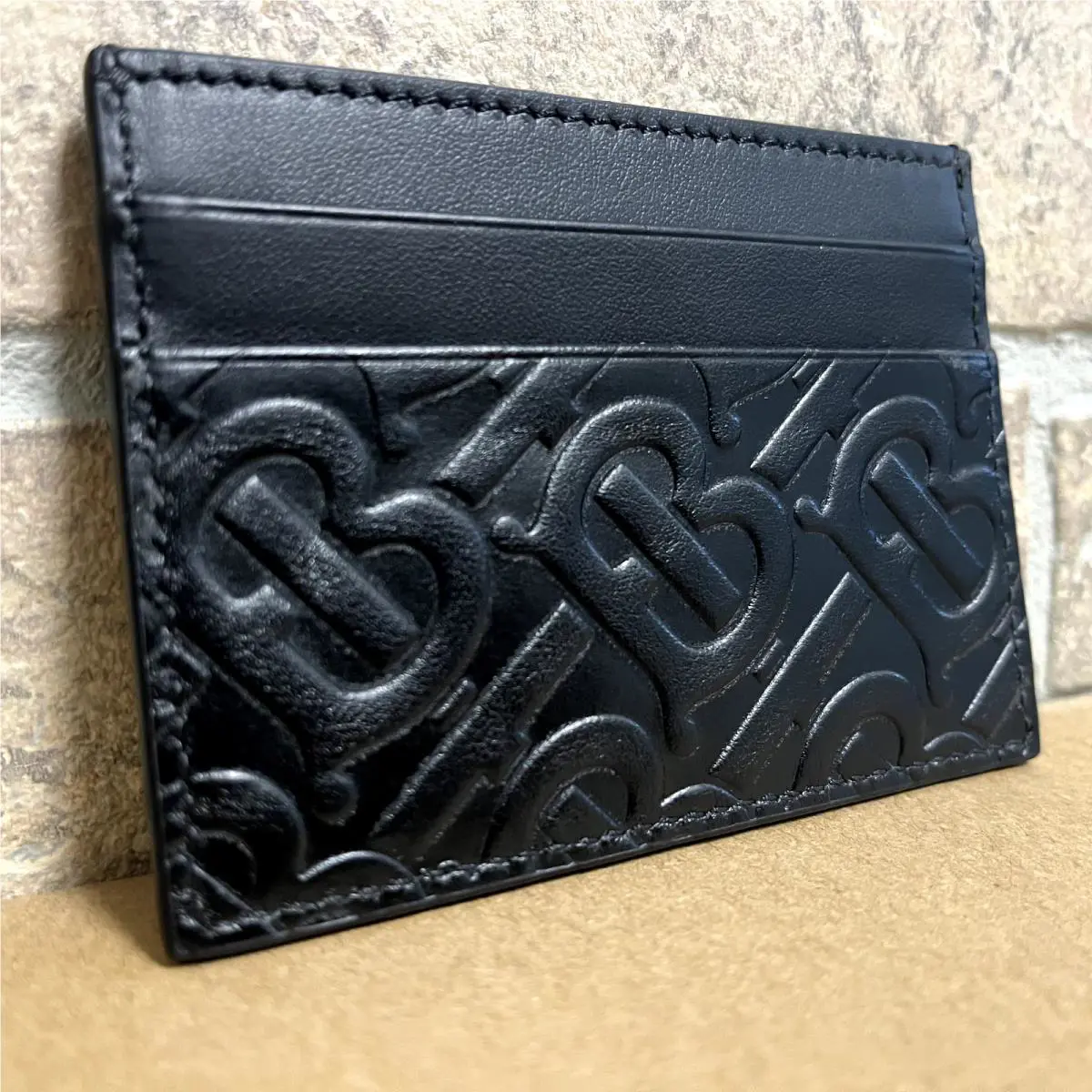 Burberry Monogram Leather Card Case in Black