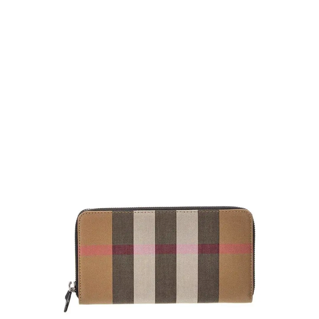 Check Canvas Leather Zip Around Wallet Women`s Brown by Burberry