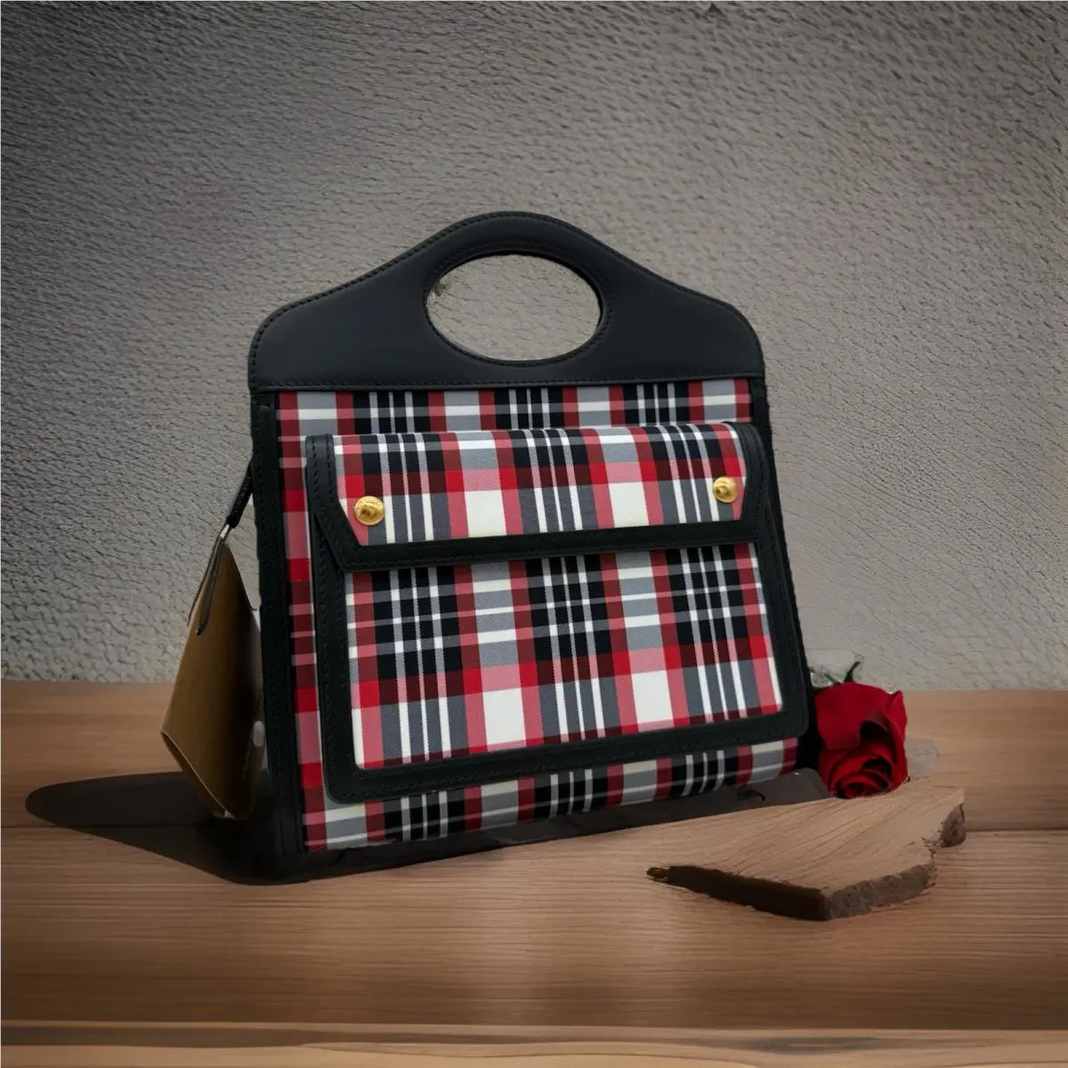 Burberry Mini Pocket Vintage Check Cotton Cutoff Handle Tote Bag