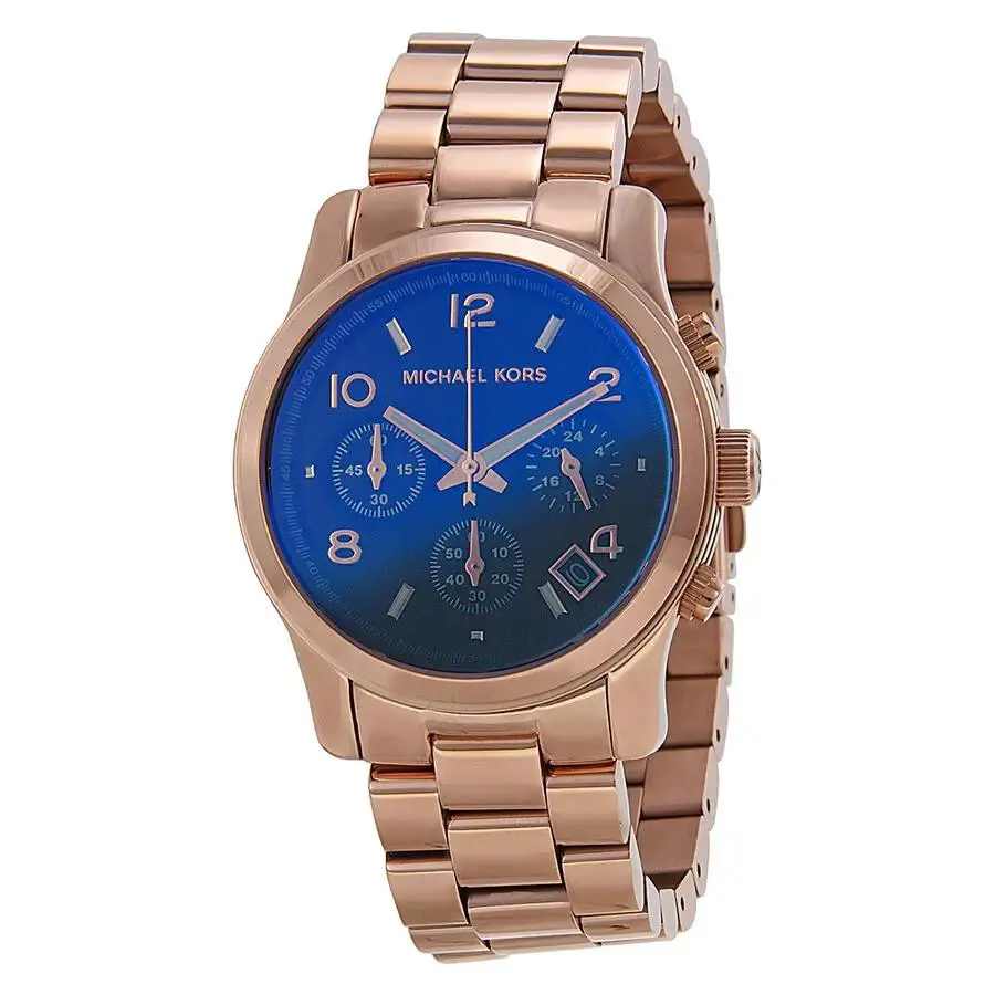 Michael Kors Runway Flash Lens Rose Gold-tone Watch MK5940 - Dial: Blue, Band: Gold, Bezel: Gold