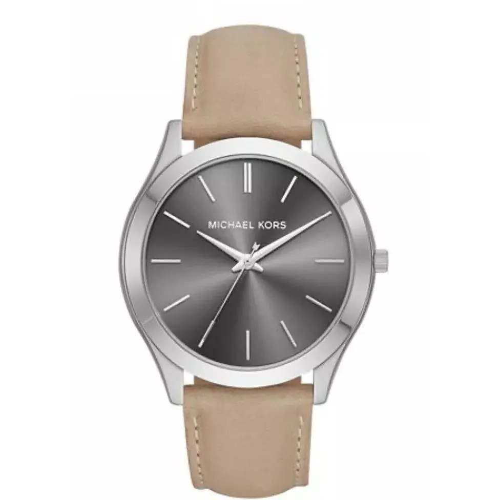 Michael Kors Men`s Slim Runway Brown Leather Strap Watch 44mm