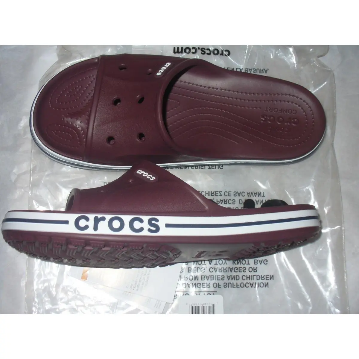 Crocs Men`s Bayaband Slide Burgandy/navy/white Choice Size Relaxed Fit Nwt