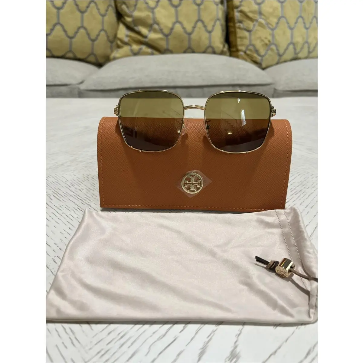 Tory Burch Eleanor Gold/ochre Rectangle Metal Sunglasses