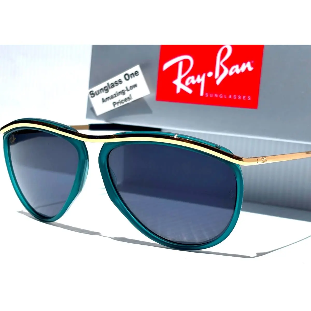 Ray Ban Olympian Aviator Gold Green Frame Gray Lens Sunglass RB2219 1371/R5