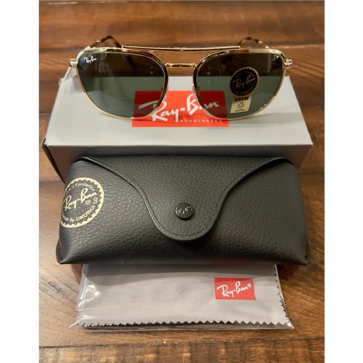 Rayban RB3708 001/31 Arista Gold Frame W/green Lenses Size 56 18 mm
